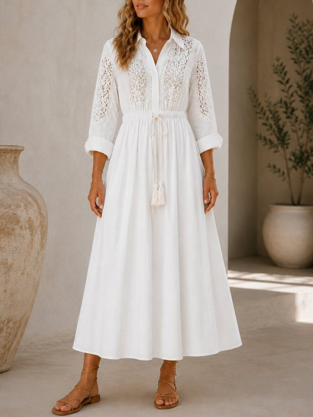Benaar Los Angeles White Embroidered Boho Midi Maxi Dress L NWOT Cottagecore 195